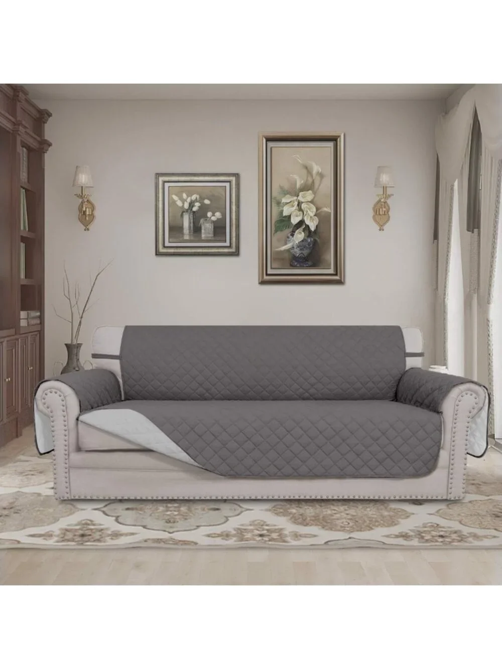 Reversible 3-Cushion Couch Cover - Water-Resistant Pet Protector, Gray/Light